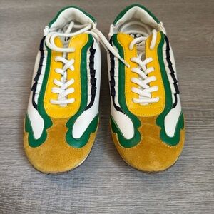 Tory Burch Yellow and Green Sneakers with Retro Design